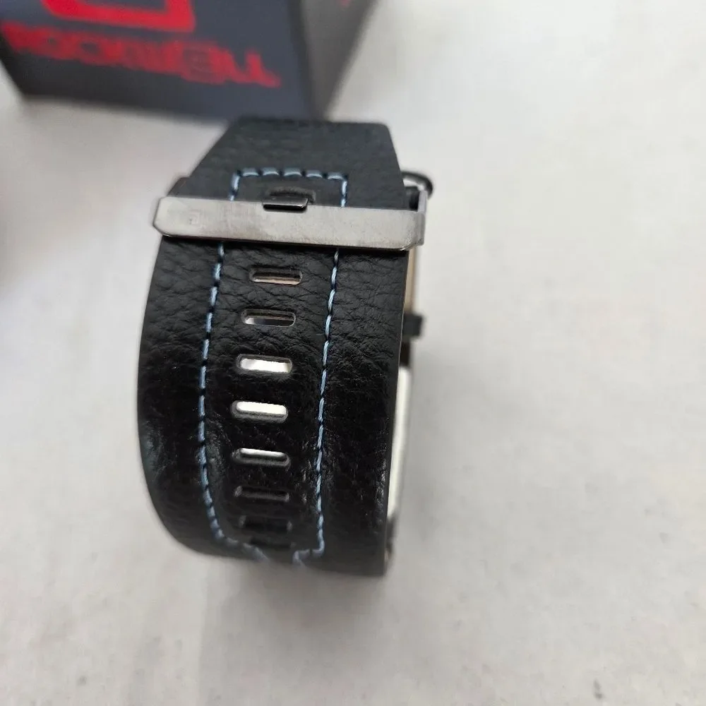 Rockwell Mercedes Vogue Watch Mens Analog Blue Black Leather *Needs New Battery*